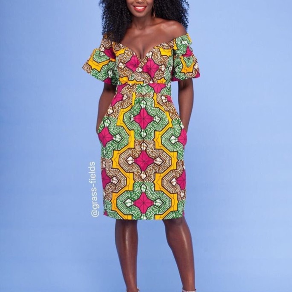 Grass-fields African Print Midi Dress Grassfields